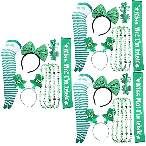 Holibanna 3 Sätze Klee-Halskette weingläser grün St. Patrick's Day Kostüm Patrick-Brille Stirnband mit Pailletten Make-up-Stirnband Halsketten Patrick Partybrille Patrick Halskette Socke von Holibanna