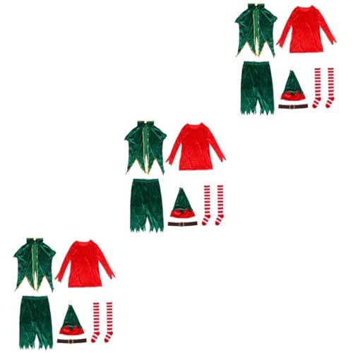 Holibanna 3 Sätze Kleidung Elfenkostüm Weihnachtsmannanzug Für Kinder Weihnachtself-kostüm Elfen-overall Weihnachtselfen-outfit Herrenanzüge Weihnachten Weihnachtskostüme Polyester Liebhaber von Holibanna