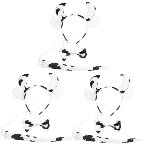 Holibanna 3 Sätze Stirnband Mit Kuhohren Kostüm Schwänze Outfits Süße Accessoires Kuhohren Halloween Kuh Fliege Kuhschwanz Cosplay-stirnbänder Cosplay-kopfschmuck Krawatte Plastik Karikatur von Holibanna
