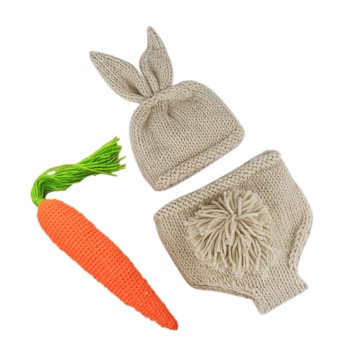 Holibanna 3 Stück Kleidung Für Kaninchenfotografie Gestrickte Babykleidung Requisiten Für Die Neugeborenenfotografie Hut Für Kleines Mädchen Säuglingsanzug Fotozubehör Für Neugeborene Garn von Holibanna
