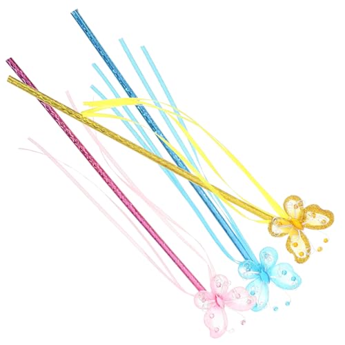 Holibanna 3 Stück Schmetterlings-Feenstab Rosa Schmetterlingsstock schmetterlingsflügel Party Zauberstab Neuheit Feenstab Zauberstäbe Feenstab mit Schleife Plastik von Holibanna