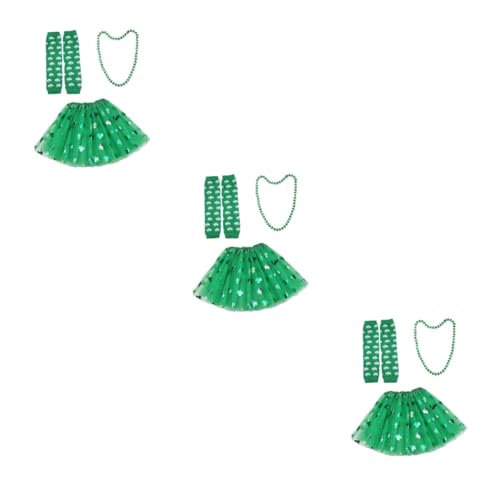 Holibanna 3-Teiliges Set Kleideranzüge für Mädchen grüner Tutu-Rock st patrick s day outfit Halskette Frauenkleid Party-Accessoire bilden Kleidung Kombination Schminkset Fräulein einstellen von Holibanna