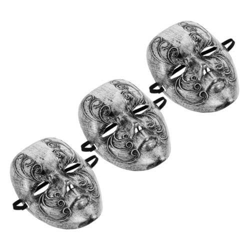 Holibanna 3-teilige Maskenmaske: Party-vollmaske Im Vintage-stil, Venezianisch, Griechisch, Römisch, Kostüm Für Maskerade, Karneval, Comedy-party, Silber von Holibanna