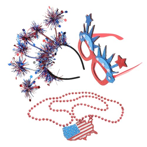 Holibanna 3-teiliges Patriotisches Kostümzubehör: Perlenkette Zum 4, Partybrille Und Stern-stirnband, Unabhängigkeitstag, Gastgeschenke Für Paraden, Gedenkfeiern von Holibanna