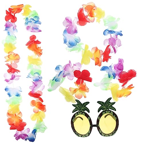 Holibanna 4 Sätze Hawaii-party-requisiten Hawaii-blumen-halskette Neuheit Ananas-sonnenbrille Luau-partygirlande Ananas-brille Luau Partybrille Halsketten Gläser Plastik Bankett Kombination von Holibanna