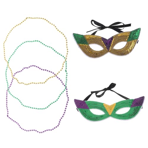 4 Sätze Karnevalsmaske masquerade faschingskostüm für Männer Karneval Maskerade Halskette für Paare Maskerade-Maske Party-Dekorationsset große Karnevalsperlen Kleidung Suite bilden von Holibanna