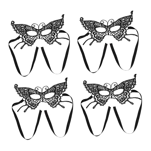 Holibanna Spitzen-augenmaske Schmetterlingsmaske Für Damen 4-teiliges Schwarzes Set Für Halloween Geburtstag Und Karneval von Holibanna