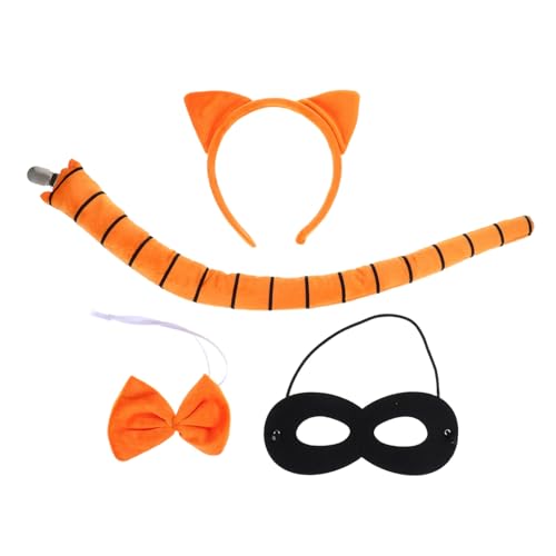 Holibanna 4Stücke Teiliges Katzenkostüm Set mit Katzenohren Stirnband Fliege Augenmaske für Halloween Partys Karneval Verstellbar Fördert von Holibanna