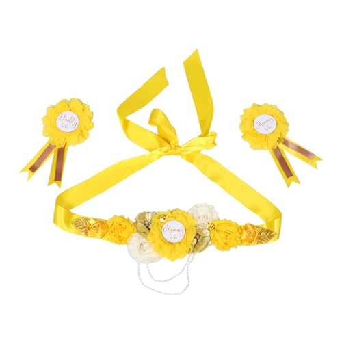 Holibanna Babyparty Schärpe Set Gelb mit Blumen Corsage für Schwangere Maternity Sash Gürtel Ansteckblume für Schwangerschaft Fotoshooting und Themenfeier Passendes Accessoire für Werdende von Holibanna
