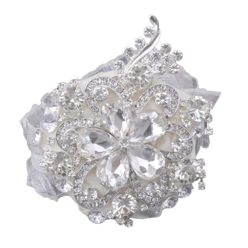 Holibanna Brautjungfern Handgelenk Corsage Seide mit Strassbesatz Elastisches Armband Silberfarbener Look Kompakt und Portabel für Hochzeiten Brautduschen und Festliche Anlässe von Holibanna
