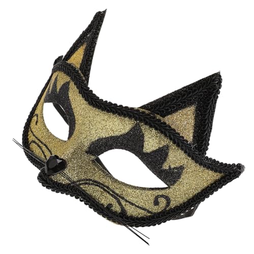 Holibanna Cat Cosplay Maske Goldene Katzenform Venezianische Maske für Halloween Karneval Maskenball Kostüm Party Accessoire Cosplay Tiermaske von Holibanna
