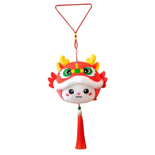 Holibanna Chinesisches Drachen Maskottchen Kuscheltier Plüschpuppe Rot mit Quaste Neujahr Stofftier Glücksbringer für Familie Freunde von Holibanna