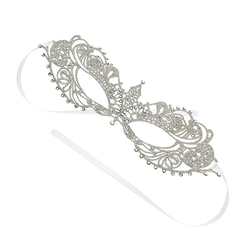Holibanna Damen Spitze Maske mit Strassverzierung für Halloween Maskenball Karneval Kostümparty Dekorative Tanzparty Gesichtsdekoration Silber Holibanna Damen Spitze Maske mit Strassverzierung für Halloween Maskenball Karneval Kostümparty Dekorative Tanzparty Gesichtsdekoration Silber von Holibanna
