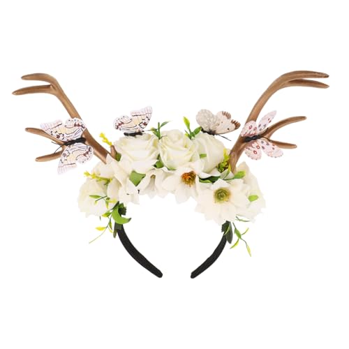 Holibanna Extravaganter Hirschgeweih Haarreif mit Schmetterlingen und Blumen Leichtes Party Cosplay Accessoire Komfortabel für Halloween und Festliche Anlässe von Holibanna