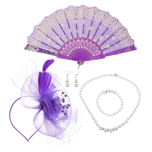 Holibanna Fascinator Haarschmuck Set Damen Vintage Kopfstück mit Halskette Ohrringen Armband Leicht für Hochzeit Tea Party Bankett und Geeignet von Holibanna