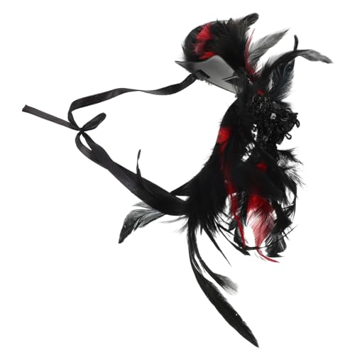 Holibanna Gothic Masquerade Halbgesichtsmaske Damen Schwarz Rot mit Federn und Pailletten Stilvolles Party Accessoire für Maskenball Karneval Halloween und Cosplay von Holibanna