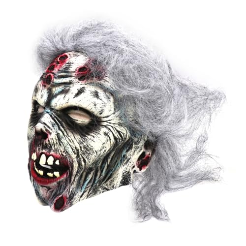 Holibanna Grauhaarige Zombie-horrormaske Aus Latex Zombie-maske Zombie-gesichtshelm Aus Gummi Teufel Kostüm Zombie-cosplay-maske -kostüm Halloween-gesichtsmaske Dämon Puppe von Holibanna