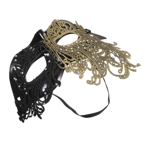 Holibanna Halbe Gesicht Masquerade Maske Damen Spitzenmuster Elastisches Band für Halloween Ball Karneval Party Mysteriöse Augenmaske Schwarz Gold von Holibanna