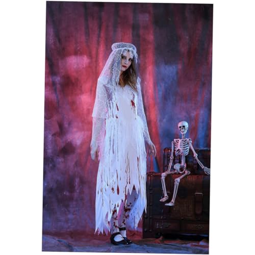 Holibanna Halloween Braut Kostüm Für Erwachsene Unregelmäßige Blutkörperchen Braut Kleid Mit Schleier Weiß Für Halloween Und Kostümpartys von Holibanna