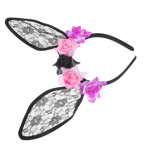 Holibanna Halloween Haarreif Damen mit Schwarzen Spitzen Blumen Wiederverwendbares Hasenohren Cosplay Haarband für Kostümparty Halloween Accessoire Leicht und Elegant Passend zu Make Up und von Holibanna