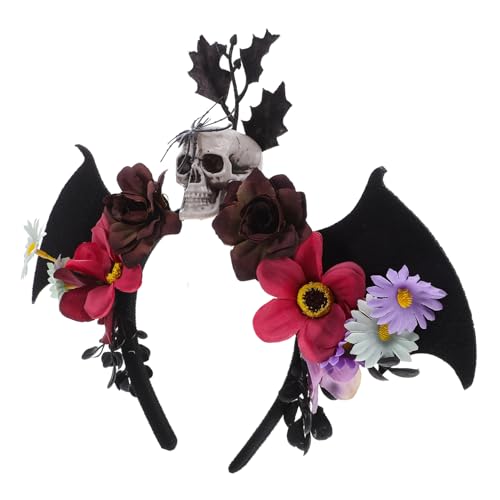 Holibanna Halloween Haarreif mit Mexikanischem Blumenkranz Totenkopf und Fledermausflügeln Festliches Day Of The Dead Kopfschmuck für Kostüm Maskerade und Karnevalsparty von Holibanna