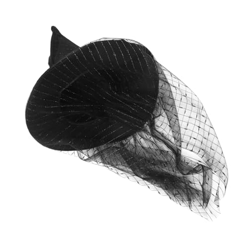 Holibanna Halloween Hexenhut mit Schleier Leichter Stoffhut mit Silbernen Streifen Komfortabler für Halloween Karneval Cosplay und Verkleidungen Dekoratives Hexenkostüm Accessoire von Holibanna