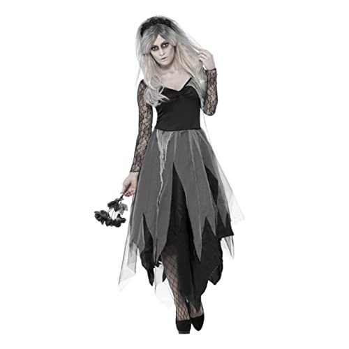 Holibanna Halloween Kostü Damen Geisterbraut Kleid Mit Tüll Und Langen Ärmeln Gruselige Hochzeitskleidung Für Halloween Feiern Und Karneval Vampir Und Zombie Thema Größe von Holibanna