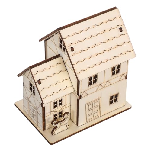 Holibanna Holzhaus Bausatz mit LED Beleuchtung DIY Holzhaus Modellbausatz aus Langlebigem Holz Interaktives Puzzle als Gehirntrainer Bemalbares Einzelstück für Kreative Wohnraumdekoration von Holibanna
