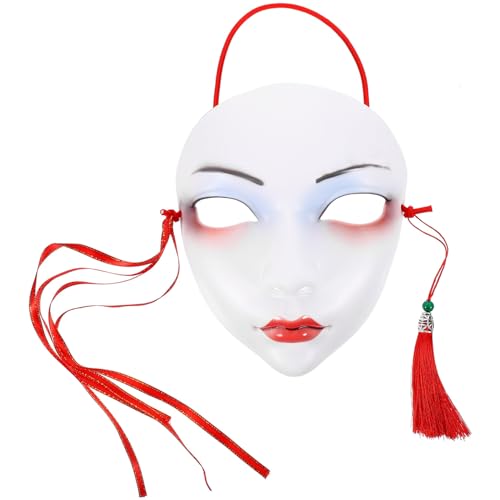 Holibanna Japanische Kabuki-Maske - Weiße DIY-Maske Mit Quaste für Maskerade, Urlaub, Kostüm und Cosplay-Party - Tier Unbemalt Bastelmaske von Holibanna