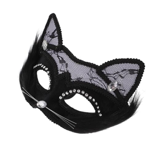Holibanna Katze Gesichtsmaske Maskerade-stick Augenmasken Maskerademasken Katze Für Frauen Halloween Halloweenkostüm Maskerade Halbes Gesicht Kostüm Abschlussball Cosplay-maske Black Pvc von Holibanna