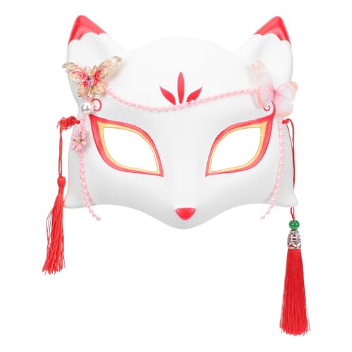 Holibanna Kitsune Fuchsmaske Fuchs Gesichtsbedeckung Japanische Kabuki-Maske Cosplay Halbgesichtsmaske Tierkatzenmaske Handbemalte Maske Requisite Für Maskenball Partykostüm Weiß von Holibanna