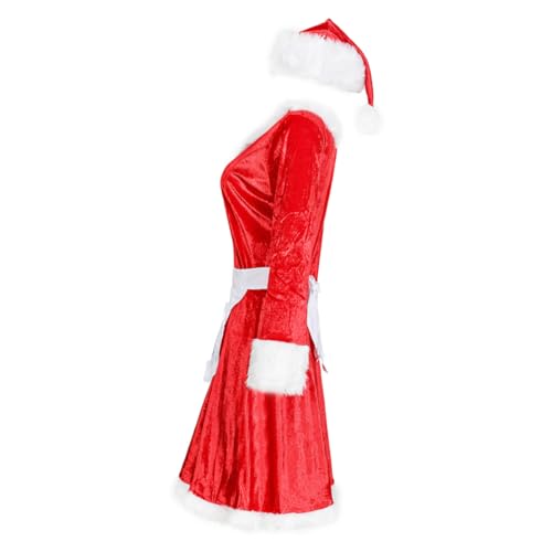 Holibanna Kleider 1 Satz Weihnachtsmann-Kleid frauen röcke Weihnachtsmütze kleidung weihnachtskleid weihnachtsmann langärmliges weihnachtskleid lange Ärmel Weihnachtskostüme rot Mädchenkleid von Holibanna