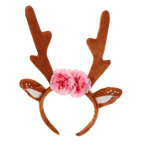 Holibanna Leichtes Weihnachts-hirschgeweih Haarreif mit Ohren und Blumen Tragbarer Hirschhaar-Accessoire-haarreif für Festliche Partys Familienfeiern und Halloween Stilvolles Einfach von Holibanna