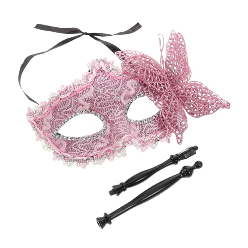 Holibanna Maskerade-Maske Halloween-Maske Karnevalsmaske Handgehaltene Maske Cosplay-Maske Maske auf Stick Karneval-Maske Halloween-Augenmaske exquisite Maske Partymaske Frauen Stoff Rosa von Holibanna