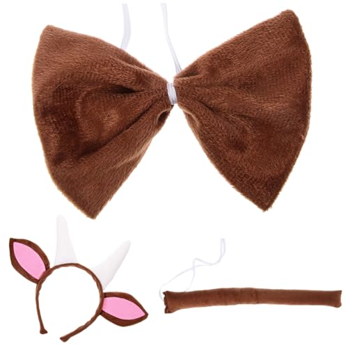 Holibanna Niedliches Ziegenhörner Stirnband Set Plüsch mit Ohren und Fliege Bequemes Tier Kostümzubehör für Frauen für Cosplay Halloween und Themenpartys von Holibanna