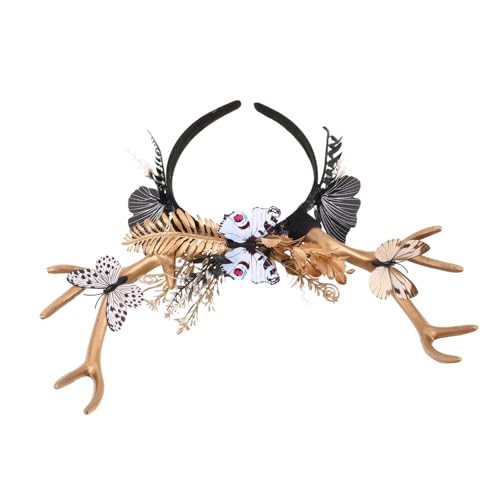 Holibanna Realistisches Hirschgeweih Haarreif mit Schmetterlingsblumen Leichter Komfortabler Geweih-kopfschmuck für Weihnachten Halloween und Festliche Kostümfeiern von Holibanna