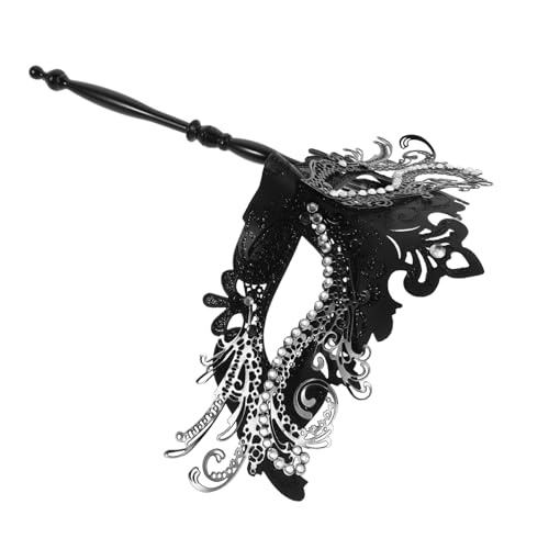 Holibanna Schwarze Masquerade Maske mit Strasssteinen Handgehaltene Karnevalsmaske für Frauen Elegantes Design mit Drachenmuster Bequeme Passform für Kostümpartys und Festliche Anlässe von Holibanna