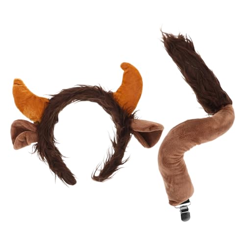 Holibanna Schwarzes Kuh Stirnband Set Horn Kopfbedeckung Tier Kopfbedeckung Halloween Stirnband Horn Haarreifen von Holibanna
