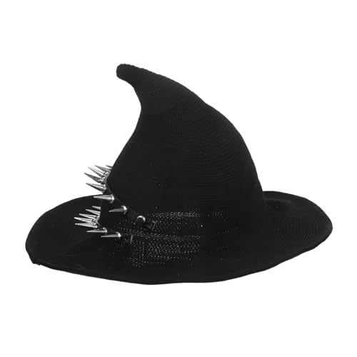 Holibanna Steampunk Hexenhut Damen Halloween Strickmütze Handgestrickt mit Nieten Robustes Wollmaterial Warmer Gothic Cosplay Hut für Karneval Fasching Kostüm Zubehör von Holibanna