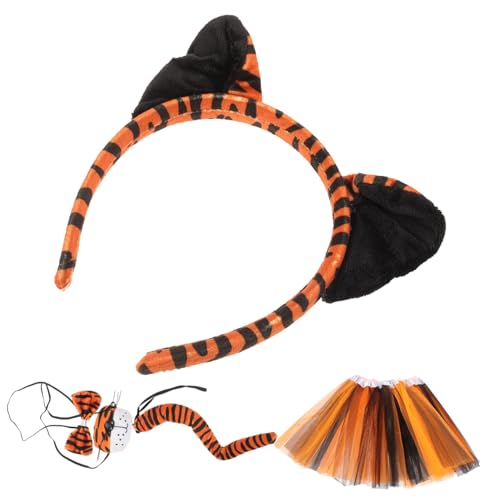 Holibanna Tiger Ohr Stirnband mit Flauschigem Bowtie Tüllrock Weiches Hautfreundliches Festival Kostüm Zubehör für Halloween Karneval Cosplay Vielseitig Einsetzbar für Erwachsene von Holibanna