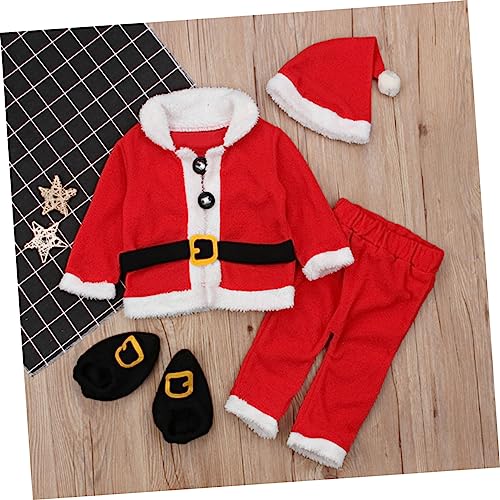 Holibanna Weihnachtskostüm Teilig Plüsch mit Langärmligem Oberteil Hose Weichen Schuhen und Santa Mütze Warmes Fleece für Gemütliches Winteroutfit für Festliche Anlässe von Holibanna