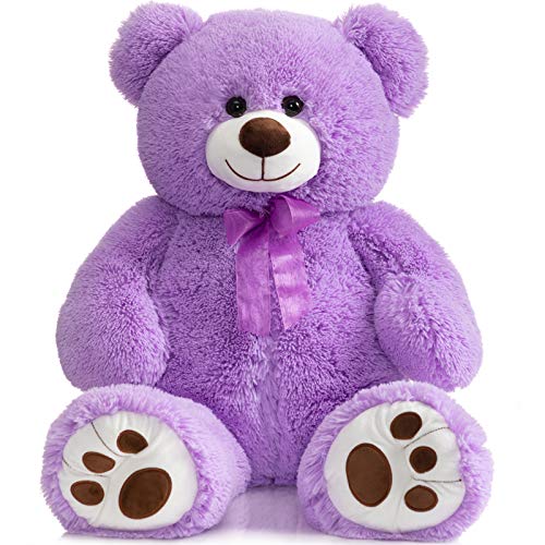 HollyHOME Teddybär Stofftier Plüsch Riesen Teddybären mit Fußabdrücken Big Bear 91.4 cm Lila von HollyHOME