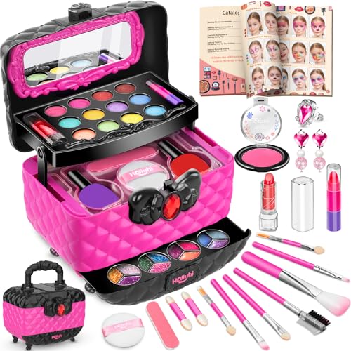 Hollyhi 41Pcs Wirklich Kinderschminke Set, Sicher Waschbar Schminkkoffer Mädchen Schminke Spielzeug, Geburtstag Weihnachten Kinder Make Up Set Mädchen Geschenke 3 4 5 6 7 8 9 10 11 12 Jahre (Rosa) von Hollyhi