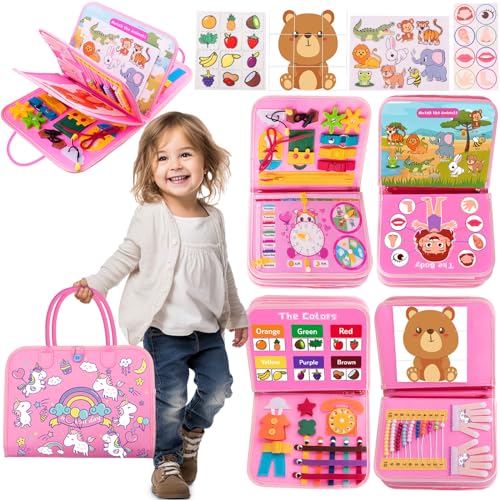 Hollyhi Unicorn Busy Board Montessori Spielzeug ab 2 Jahre, Activity Board für Kleinkinder, Busy Board Sensory Board für 1 2 3 4 Jahr Jungen Mädchen, Motorikspielzeug Kinder Geschenke (Einhorn) von Hollyhi