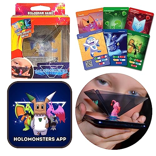 HOLOMONSTERS 3D-Hologramm-Spiel, interaktives virtuelles Monster-Sammelspiel mit Hologramm-Projektor-Pyramide, Sammelkarten, Handy-App, AR-/ER-Spielzeug für Kinder im Alter von 6,7,8,9,10,11,12 Jahre von Holomonsters