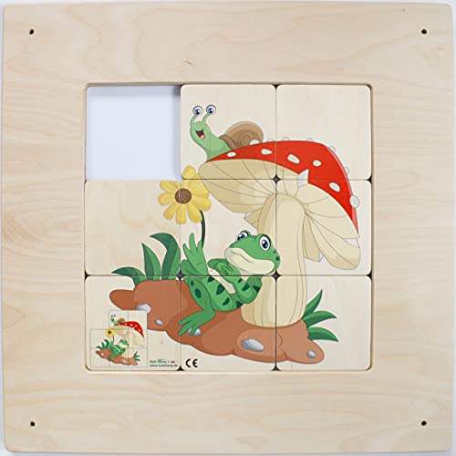 Schiebebild Frosch & Pilz / Wandspiel / Material: Holz / Farbe: Natur / Größe: 48 x 48 cm / Made in Germany / 3+ von Holz Klang & Spiel
