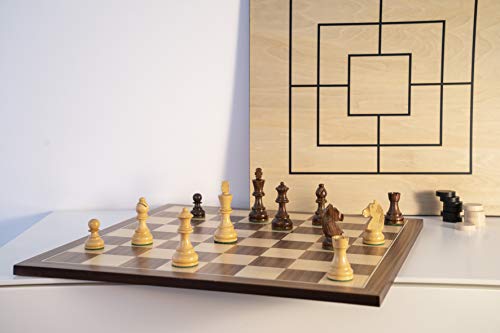Holz-Leute Schachset Schach/Dame & Mühle in einem & Schachfiguren gewichtet - Intarsie - Feld 50 mm von Holz-Leute