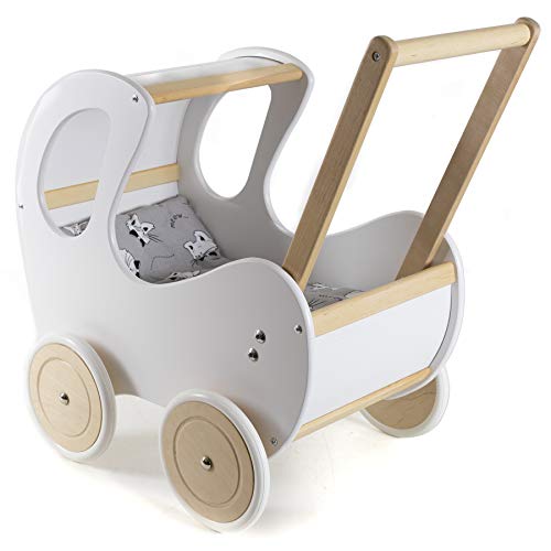 HolzFee Lauflernwagen Puppenwagen Holz Farbauswahl (Weiß) von Holzfee