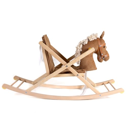 HolzFee Schaukelpferd Holz mit weichem Cord von Holzfee