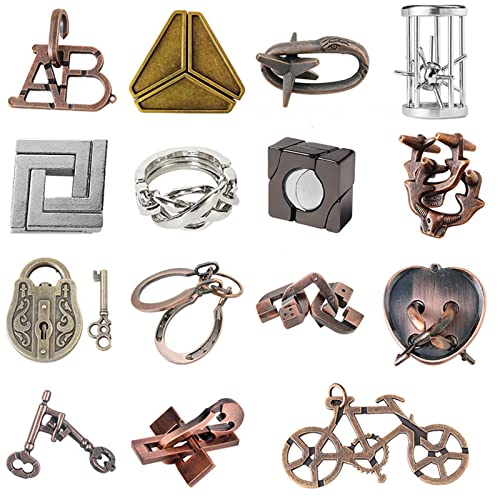 Holzsammlung 15 Stück Knobelspiele Metall, Metallpuzzle Metallknobellei Geduldsspiele IQ Spiele Geduldspiel, Metal Puzzle Geschicklichkeitsspiel Spielzeug Geschenk Set für Erwachsene Jugendliche von Holzsammlung